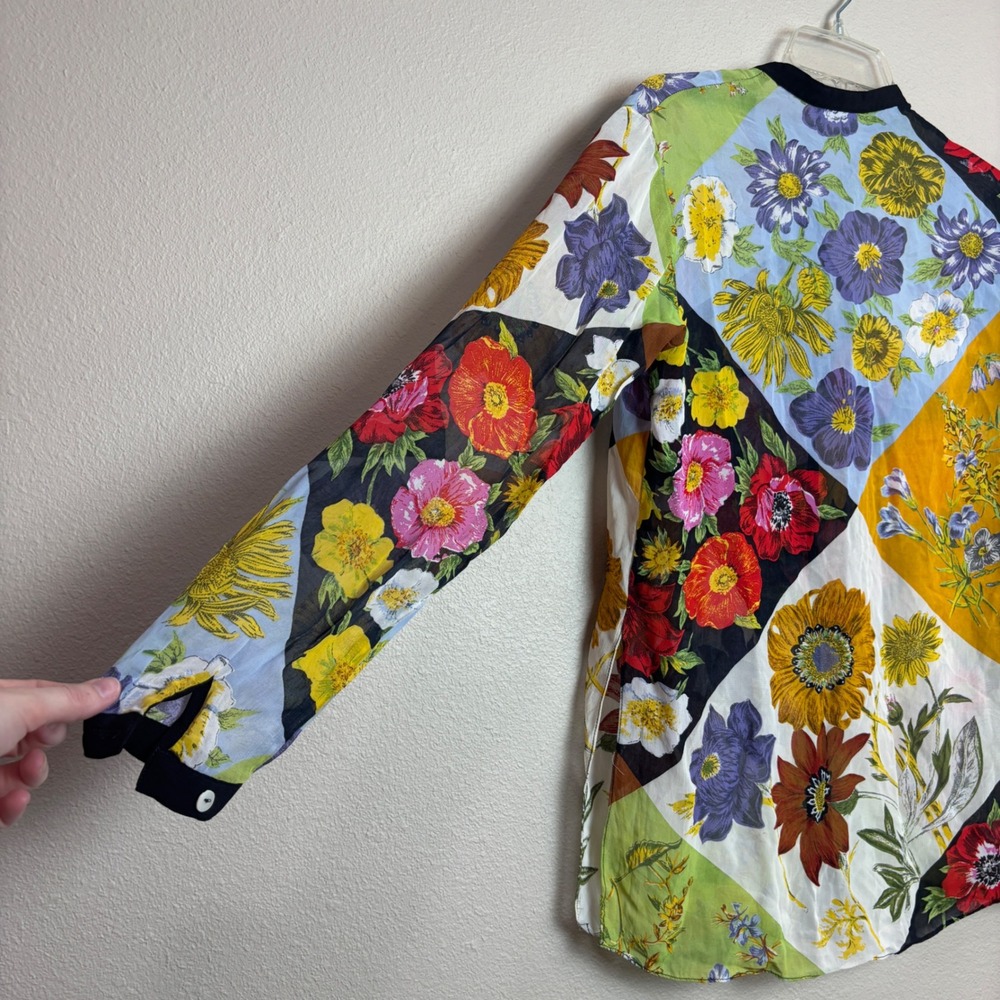 Vintage 90s Patchwork Floral Blouse Sheer Button Top Womens Small S Cottage Boho - Picture 11 of 16